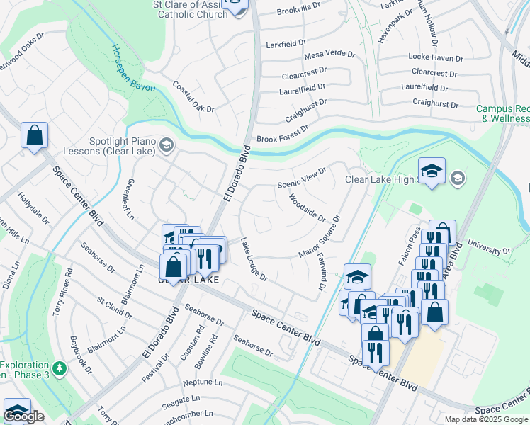 map of restaurants, bars, coffee shops, grocery stores, and more near 15706 Pinewood Cove Drive in Houston