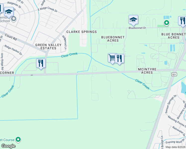 map of restaurants, bars, coffee shops, grocery stores, and more near 3110 McHard Road in Houston