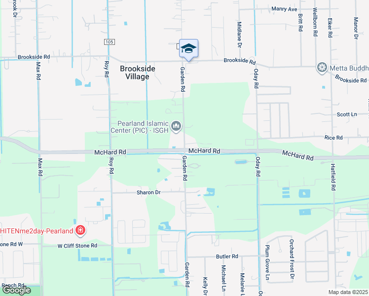 map of restaurants, bars, coffee shops, grocery stores, and more near 1617 Garden Road in Pearland