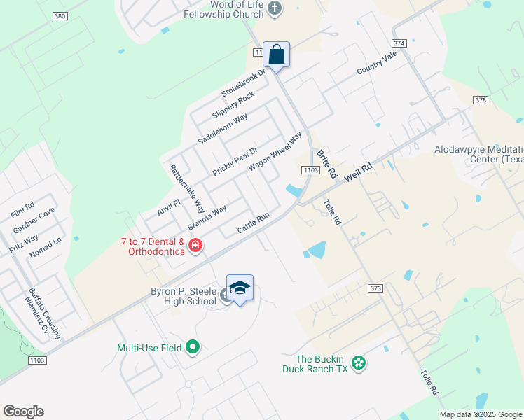 map of restaurants, bars, coffee shops, grocery stores, and more near 101 Rawhide Way in Cibolo