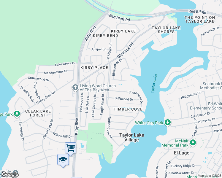 map of restaurants, bars, coffee shops, grocery stores, and more near 1107 Pecan Circle in Seabrook