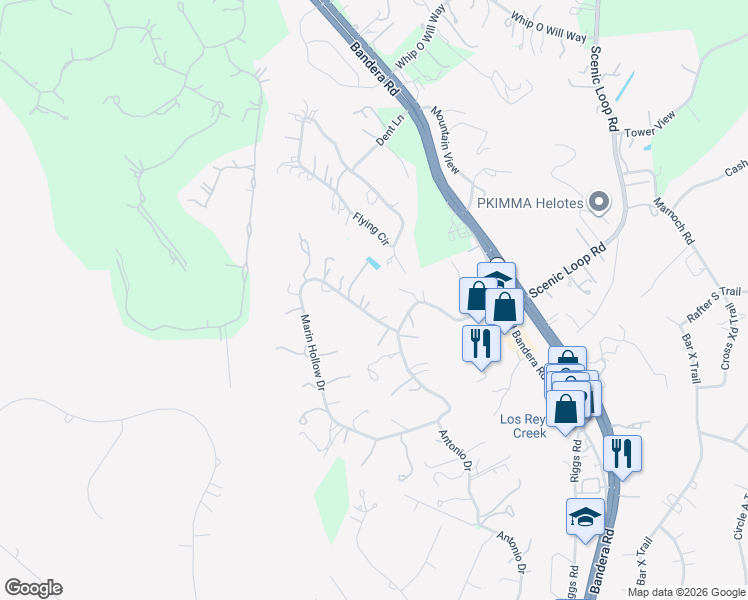 map of restaurants, bars, coffee shops, grocery stores, and more near 15167 Marin Hollow Drive in Helotes