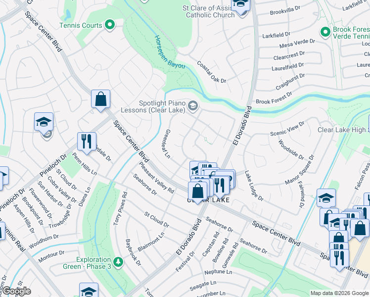map of restaurants, bars, coffee shops, grocery stores, and more near 2014 Country Ridge Drive in Houston