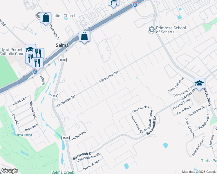 map of restaurants, bars, coffee shops, grocery stores, and more near 15605 Fox Lane in Selma