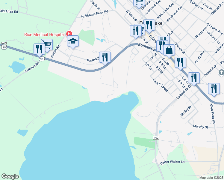map of restaurants, bars, coffee shops, grocery stores, and more near 117 Laughlin Road in Eagle Lake