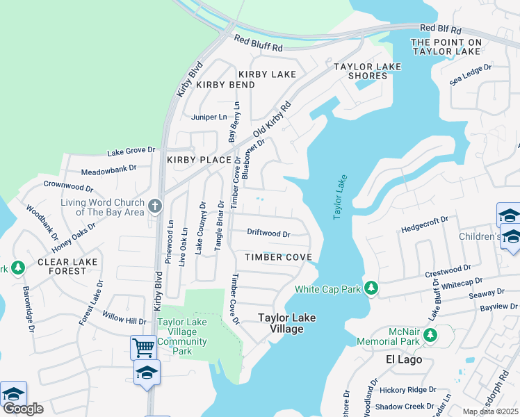 map of restaurants, bars, coffee shops, grocery stores, and more near 1105 Elm Cir in Seabrook