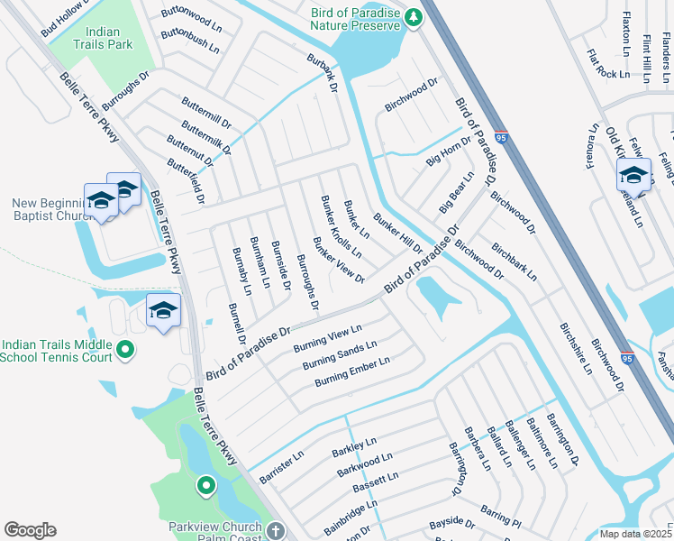 map of restaurants, bars, coffee shops, grocery stores, and more near 1 Bunker View Place in Palm Coast