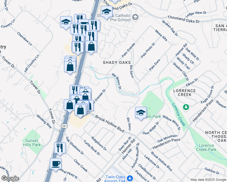 map of restaurants, bars, coffee shops, grocery stores, and more near 113 Rio Bravo in San Antonio