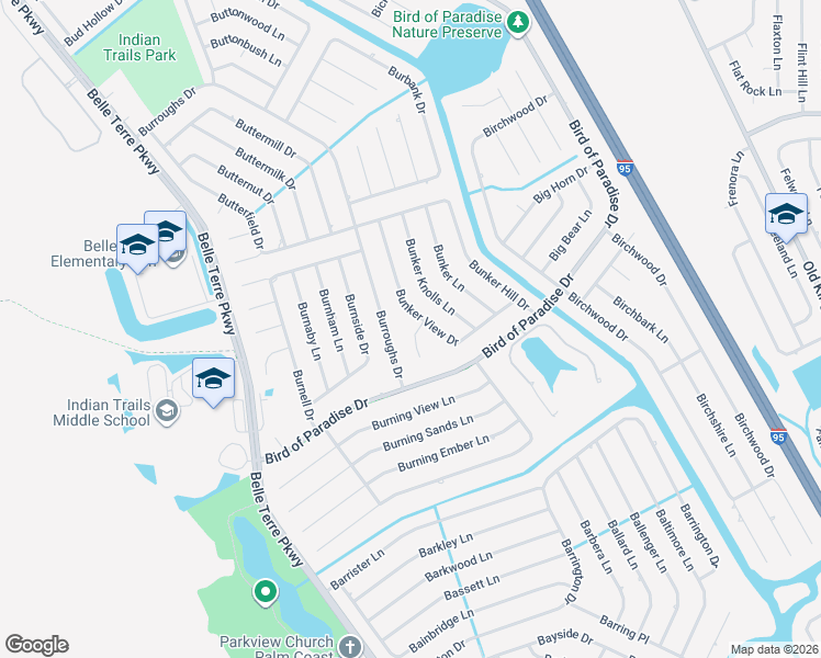 map of restaurants, bars, coffee shops, grocery stores, and more near 4 Bunker View Place in Palm Coast