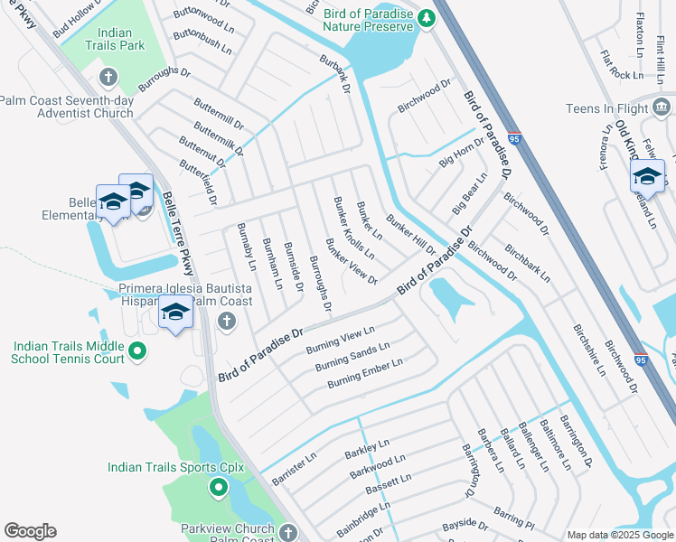 map of restaurants, bars, coffee shops, grocery stores, and more near 4 Bunker View Place in Palm Coast