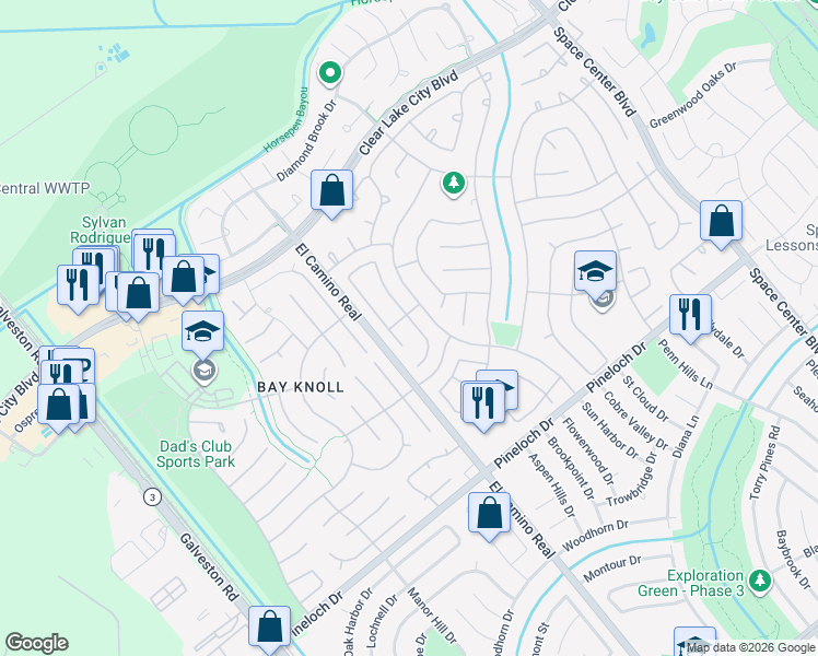 map of restaurants, bars, coffee shops, grocery stores, and more near 14506 Sycamore Lake Road in Houston