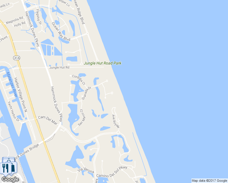 map of restaurants, bars, coffee shops, grocery stores, and more near 11 Riviera Place in Palm Coast