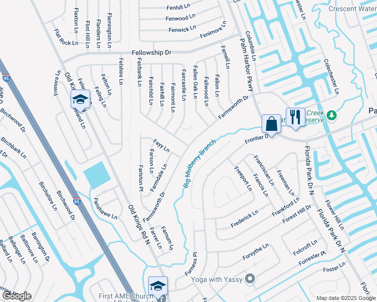map of restaurants, bars, coffee shops, grocery stores, and more near 54 Farmsworth Dr in Palm Coast