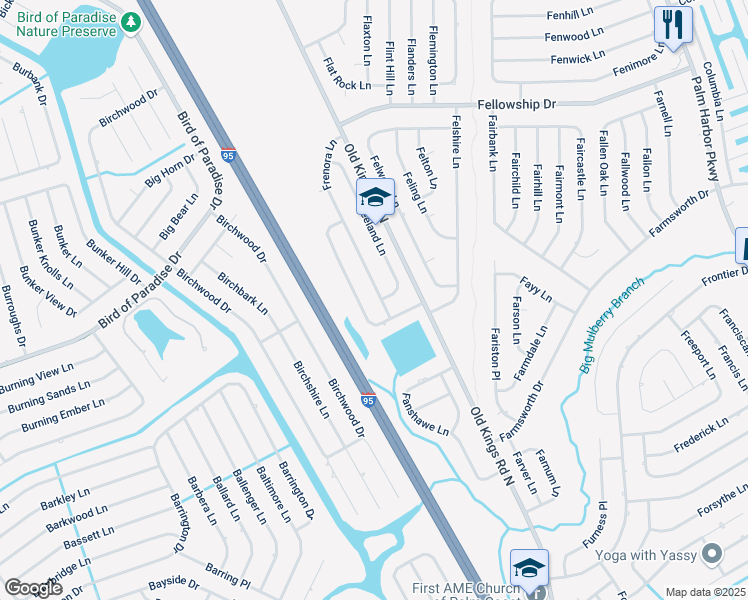 map of restaurants, bars, coffee shops, grocery stores, and more near 58 Frenora Lane in Palm Coast