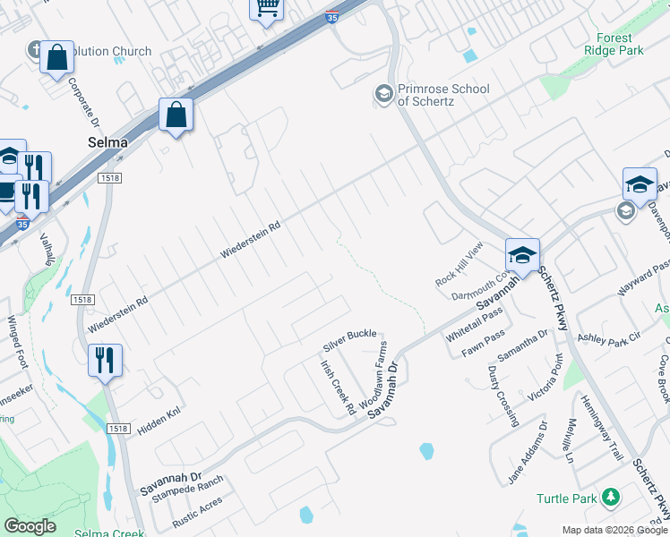 map of restaurants, bars, coffee shops, grocery stores, and more near 3818 Misty Quail in Selma
