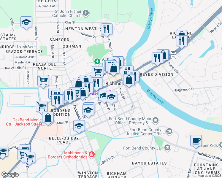 map of restaurants, bars, coffee shops, grocery stores, and more near 401 Liberty Street in Richmond