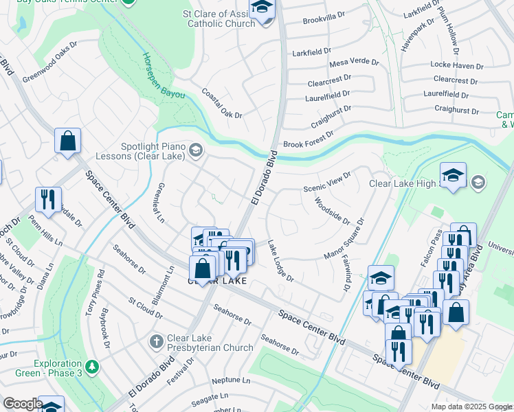 map of restaurants, bars, coffee shops, grocery stores, and more near 15702 Spring Ct in Houston