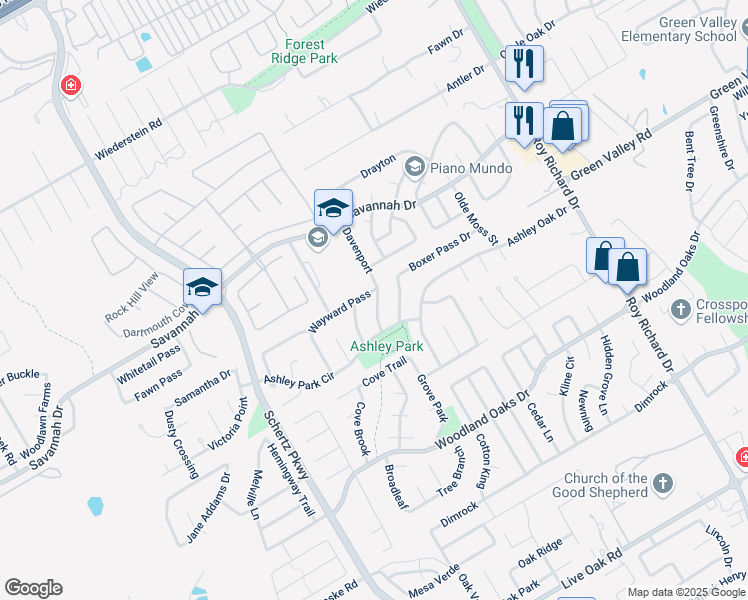 map of restaurants, bars, coffee shops, grocery stores, and more near 3529 Davenport in Schertz