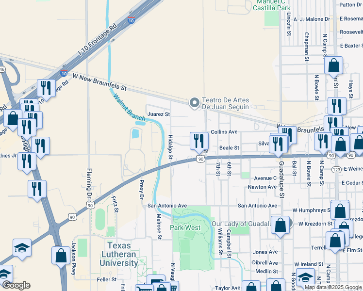 map of restaurants, bars, coffee shops, grocery stores, and more near 949 Anderson St in Seguin