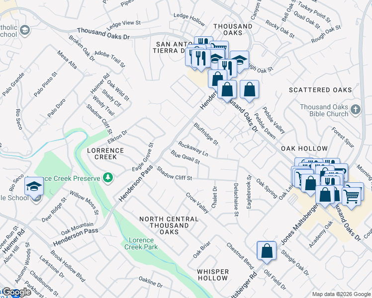 map of restaurants, bars, coffee shops, grocery stores, and more near 2418 Rockaway Ln in San Antonio
