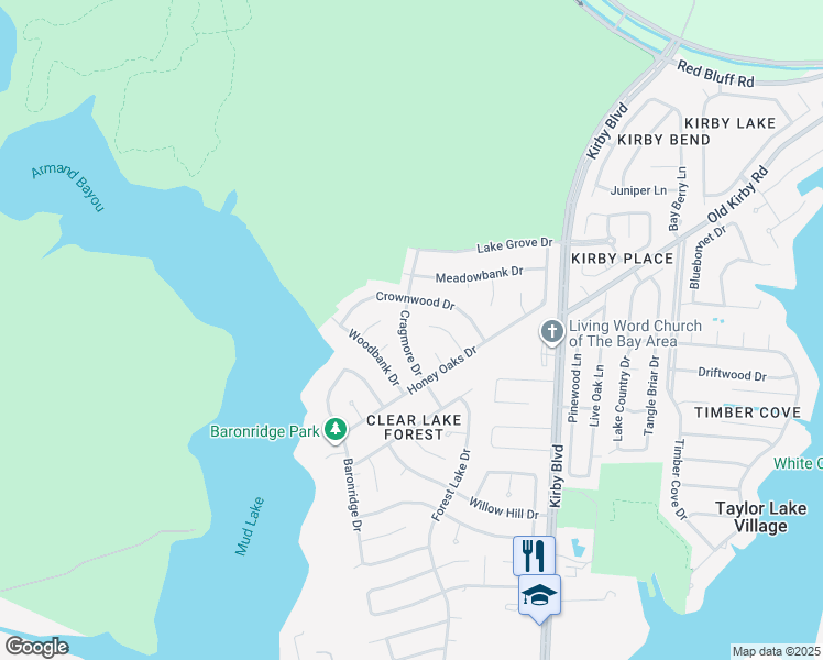 map of restaurants, bars, coffee shops, grocery stores, and more near 1110 Cragmore Drive in Seabrook