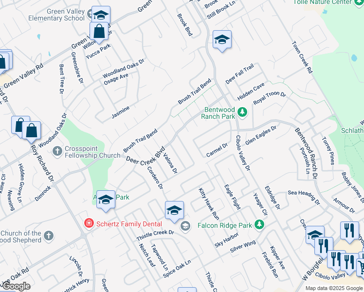 map of restaurants, bars, coffee shops, grocery stores, and more near 217 Tierra Grande in Cibolo