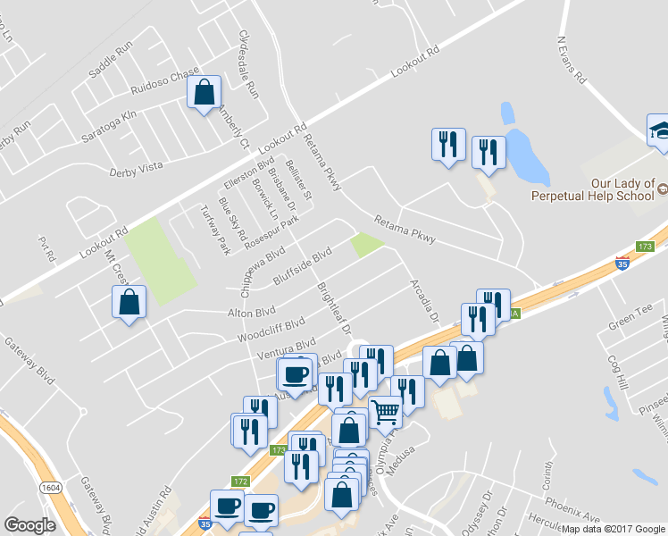 map of restaurants, bars, coffee shops, grocery stores, and more near 8419 Alton Boulevard in Selma
