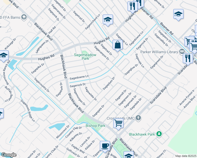 map of restaurants, bars, coffee shops, grocery stores, and more near 10127 Sagerock Drive in Houston