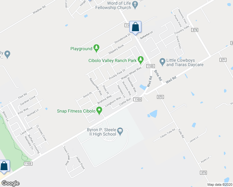 map of restaurants, bars, coffee shops, grocery stores, and more near 349 Brahma Way in Cibolo