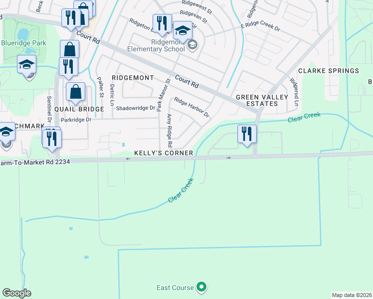 map of restaurants, bars, coffee shops, grocery stores, and more near 16711 Lazy Ridge Road in Houston