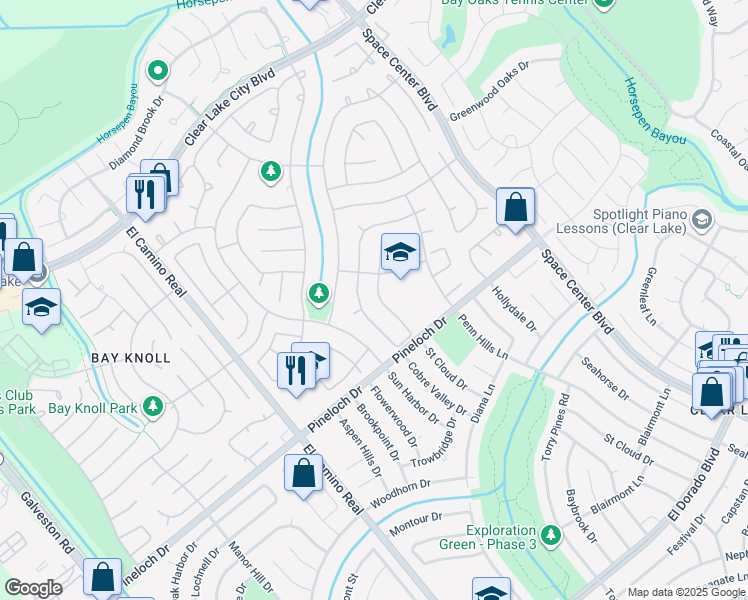 map of restaurants, bars, coffee shops, grocery stores, and more near 14722 Saint Cloud Drive in Houston