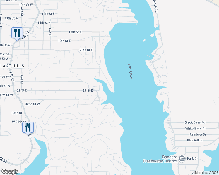 map of restaurants, bars, coffee shops, grocery stores, and more near 1572 Elmhurst Road in Lakehills