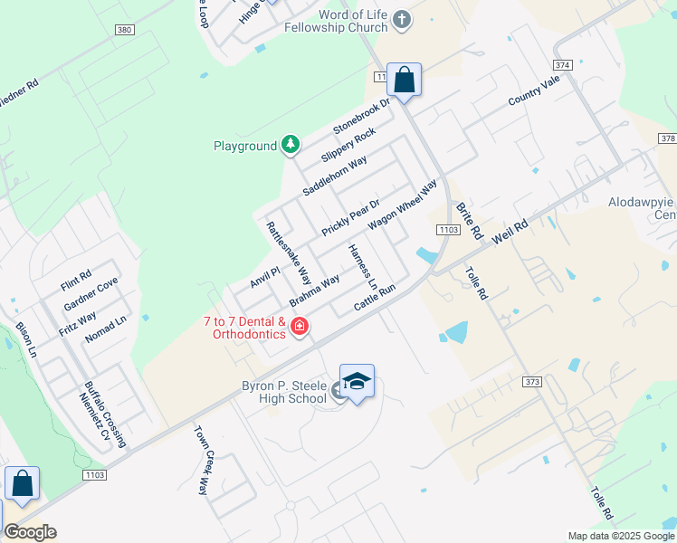 map of restaurants, bars, coffee shops, grocery stores, and more near 101 Chaps Street in Cibolo