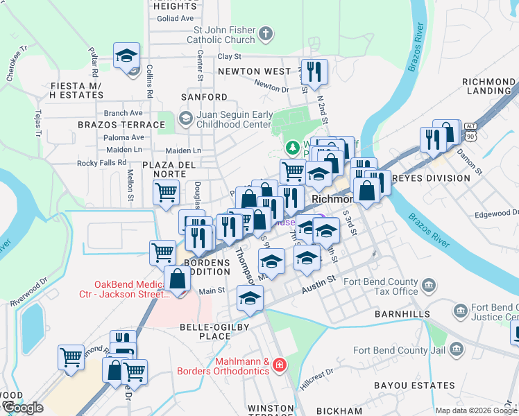 map of restaurants, bars, coffee shops, grocery stores, and more near 810 Morton Street in Richmond