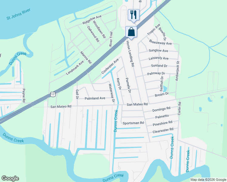 map of restaurants, bars, coffee shops, grocery stores, and more near 115 Kerry in Satsuma