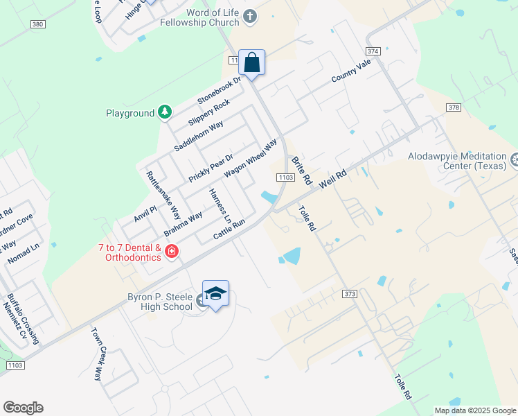 map of restaurants, bars, coffee shops, grocery stores, and more near 100 Rawhide Way in Cibolo