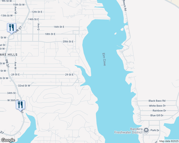 map of restaurants, bars, coffee shops, grocery stores, and more near 1572 Elmhurst Road in Lakehills
