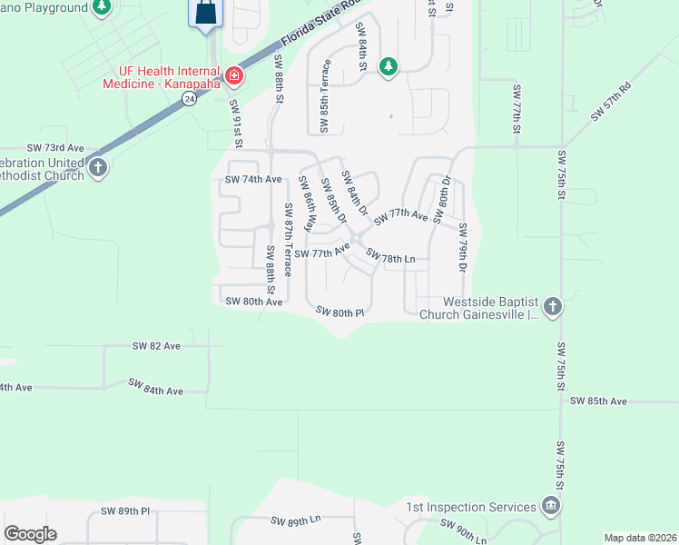 map of restaurants, bars, coffee shops, grocery stores, and more near 7838 Southwest 85th Terrace in Gainesville