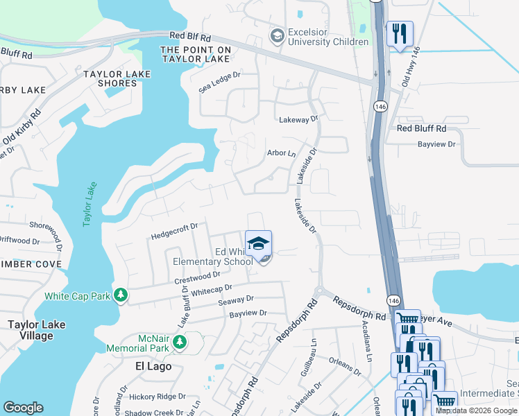 map of restaurants, bars, coffee shops, grocery stores, and more near 1823 Raintree Circle in El Lago