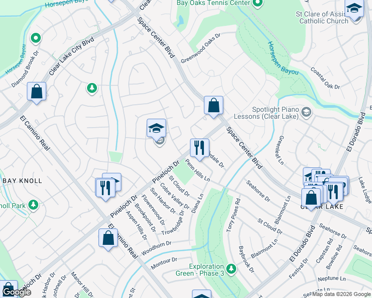 map of restaurants, bars, coffee shops, grocery stores, and more near 14902 Beechurst Drive in Houston