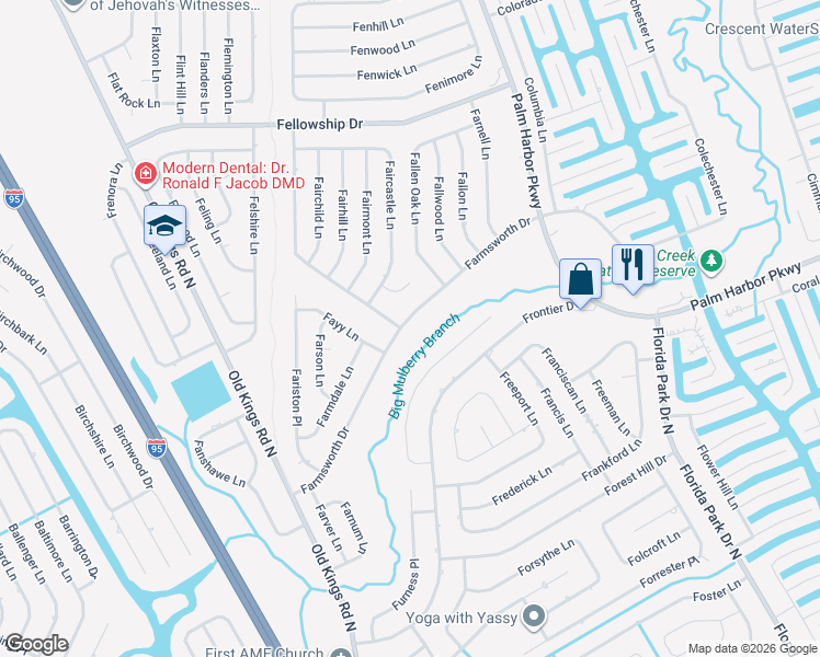 map of restaurants, bars, coffee shops, grocery stores, and more near 54 Farmsworth Drive in Palm Coast