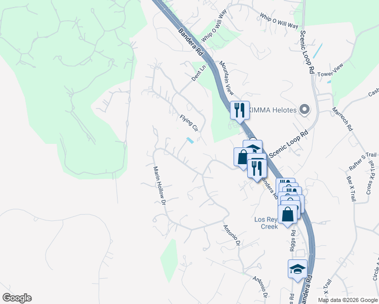 map of restaurants, bars, coffee shops, grocery stores, and more near 15167 Marin Hollow Drive in Helotes