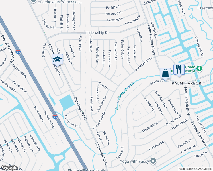 map of restaurants, bars, coffee shops, grocery stores, and more near 8 Fayy Lane in Palm Coast