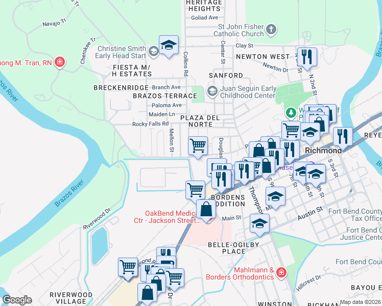 map of restaurants, bars, coffee shops, grocery stores, and more near 200 Collins Road in Richmond
