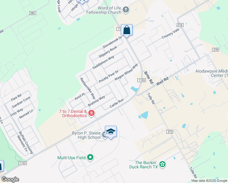 map of restaurants, bars, coffee shops, grocery stores, and more near 136 Harness Lane in Cibolo