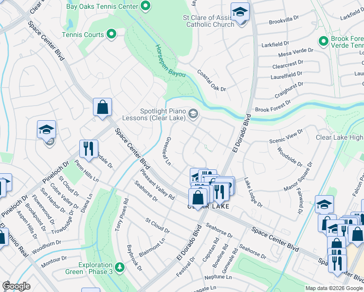 map of restaurants, bars, coffee shops, grocery stores, and more near 2014 Country Ridge Drive in Houston