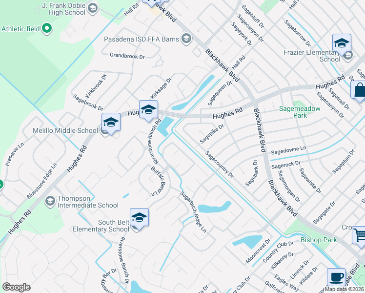 map of restaurants, bars, coffee shops, grocery stores, and more near 11147 Riverridge Park Lane in Houston