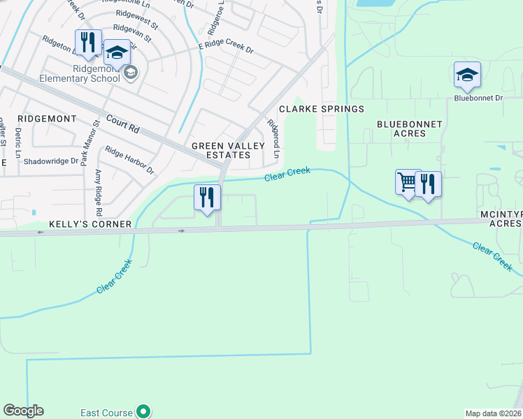 map of restaurants, bars, coffee shops, grocery stores, and more near 16711 East Rippleridge Drive in Houston
