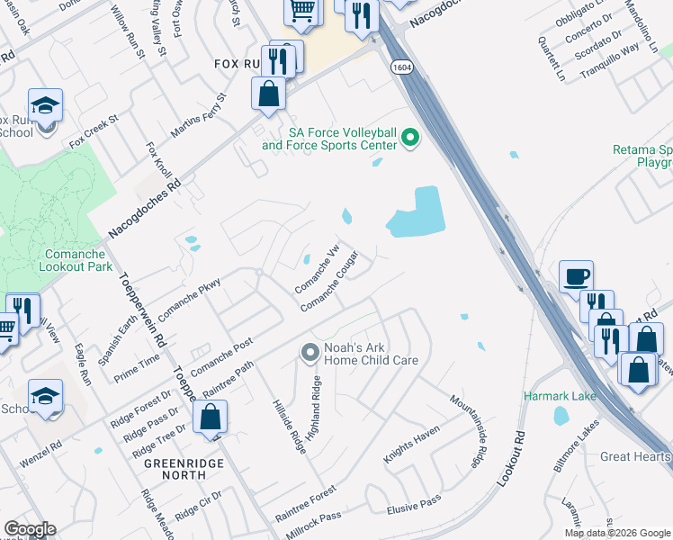 map of restaurants, bars, coffee shops, grocery stores, and more near W Face in San Antonio