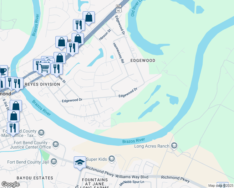 map of restaurants, bars, coffee shops, grocery stores, and more near 1112 Hennessey Drive in Richmond